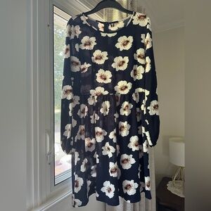 Navy Floral Long Sleeve Dress